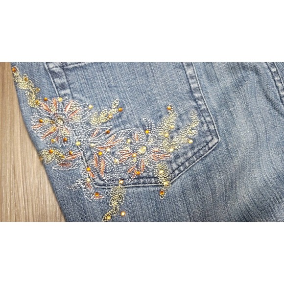 Chico's Platinum Denim Jeans Pants Floral Embroidered Studded - Picture 4 of 6
